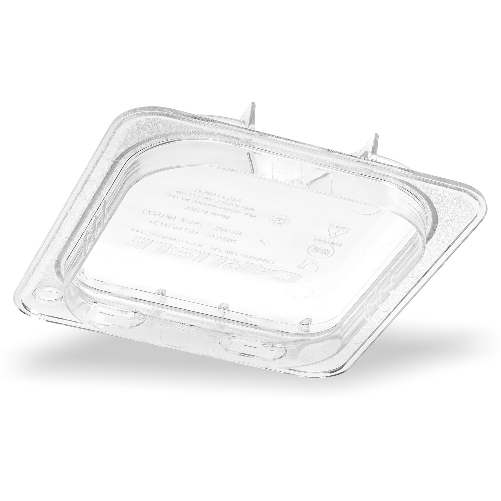 10319Z07 Carlisle StorPlus EZ Access Clear Polycarbonate 1/6 Hinged Lid with Handle, Single Notched 160mm x 175mm x 28mm