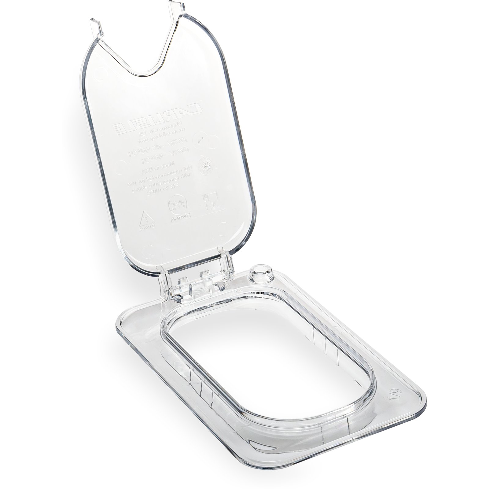 10339Z07 Carlisle StorPlus EZ Access Clear Polycarbonate 1/9 Hinged Lid with Handle, Single Notched 110mm x 175mm x 28mm