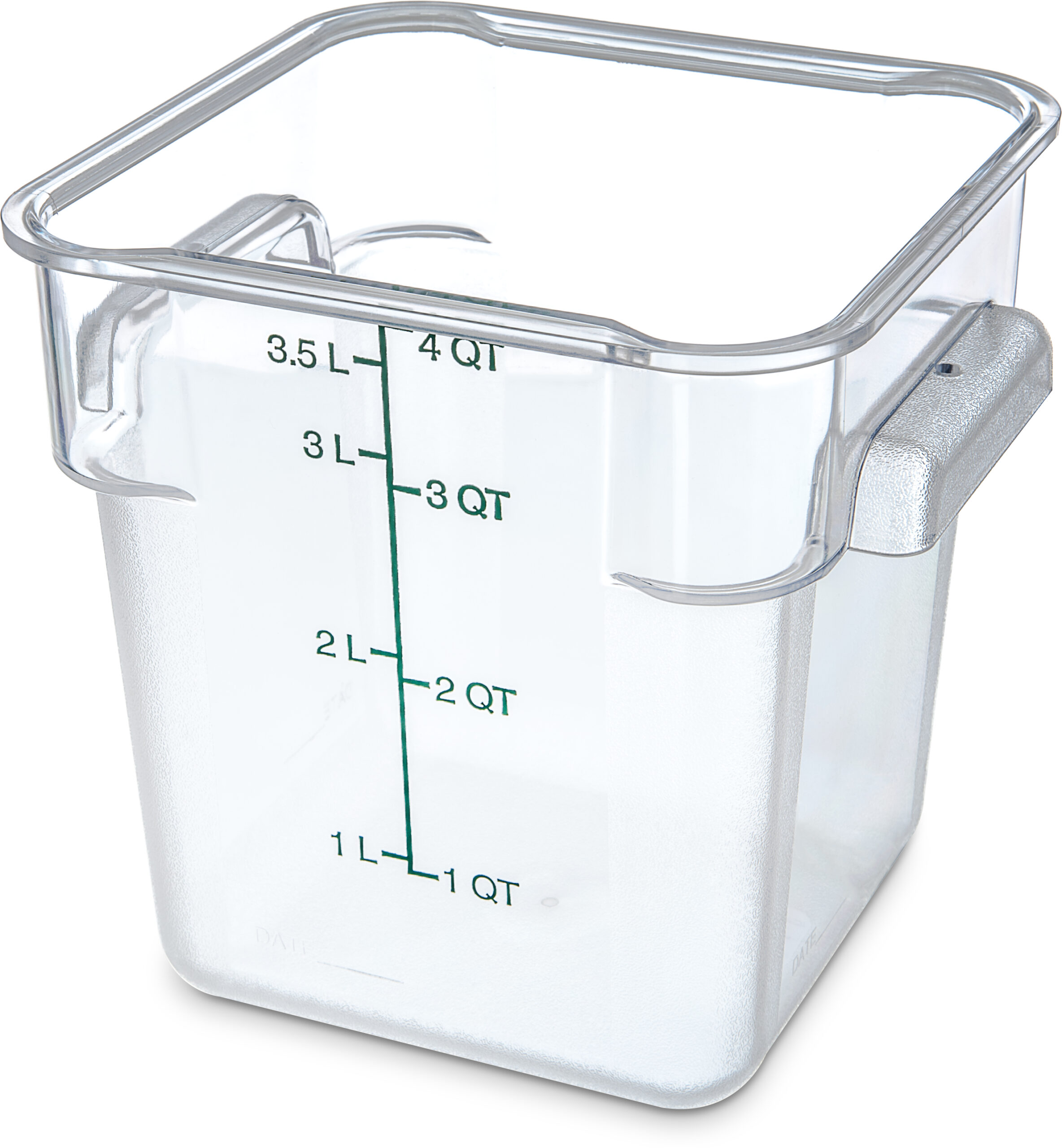 1195107 Carlisle StorPlus Clear Square Food Container 4L Capacity. Includes handles with drain holes 181mm x 181mm x 185mm