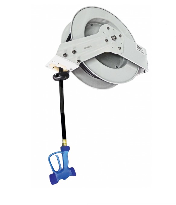KHR-1050-O-Y722 Yellow Tapware Heavy Duty Hose Reel - Grey Powder Coated - 15.3m Hose with Y722 Spray Gun - NOW JETSTREAM