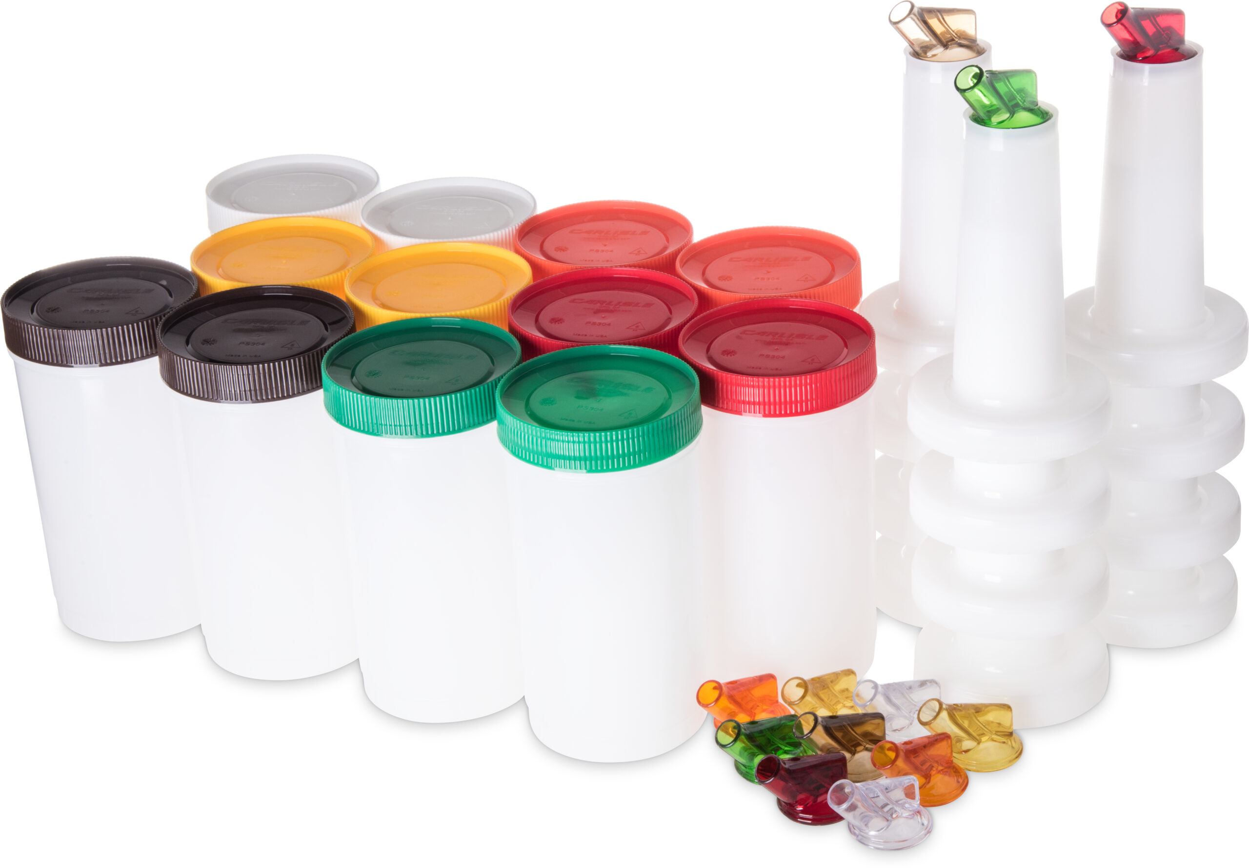 PS601N00 Carlisle STORE N POUR® Bar Service Kit with Colour co-ordinated spouts & caps - 334mm x 89mm