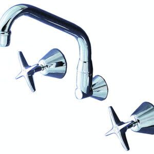 YZ315 Yellow Tapware Wall Mount Sink Set with 220mm Swing Aerated 220mm Spout, Jumper Valve, Concealed Mixer & 4 Arm Handles
